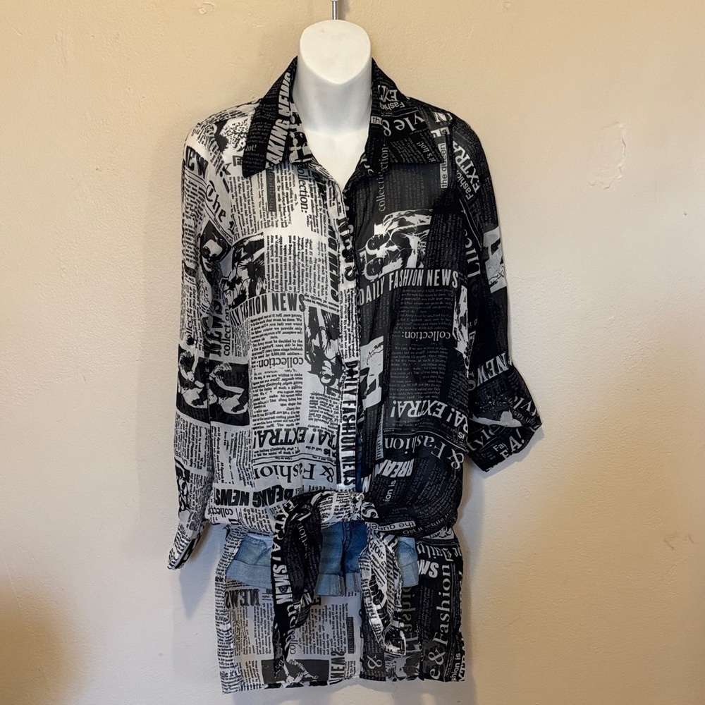 Live 4 Truth Black and White Newspaper Print Blouse